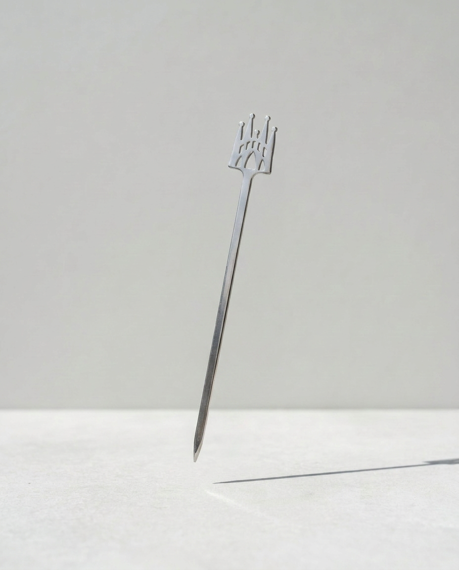 Brocheta individual metálica con diseño calado de la Sagrada Familia para pinchos